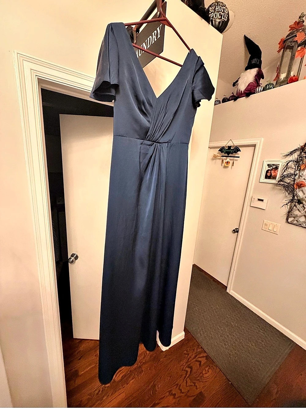 Azazie Soren Stretch Satin Dress Women's Maxi in Blue